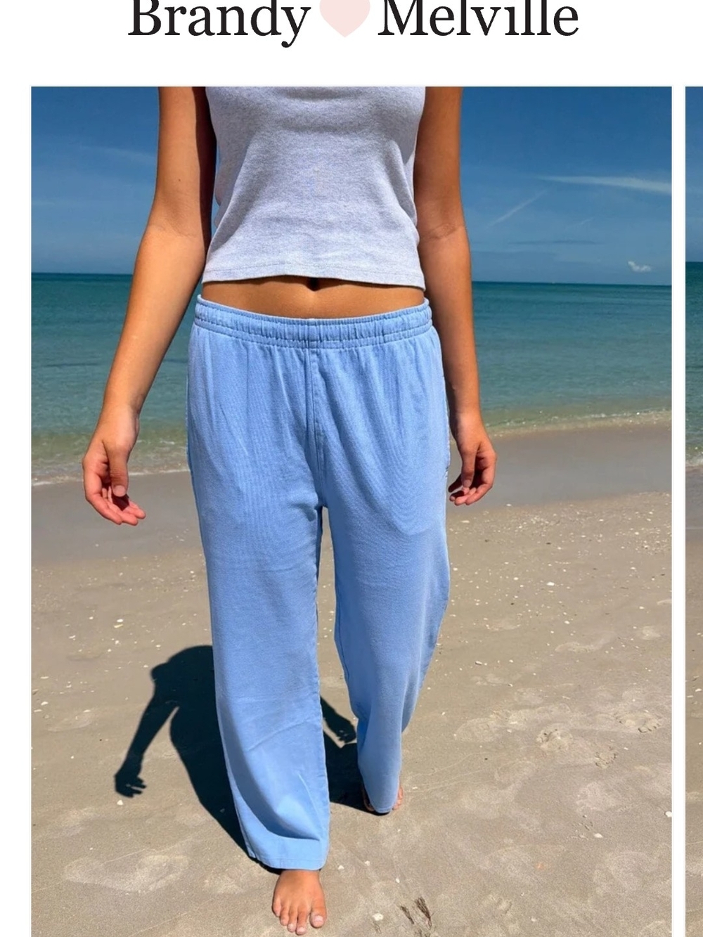 Brandy Melville Sky Blue Ribbed Wide-Leg Pants